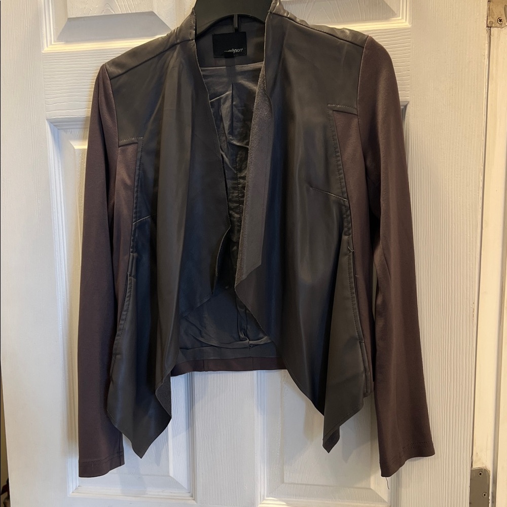 Faux Leather Draped Open-Front Blazer